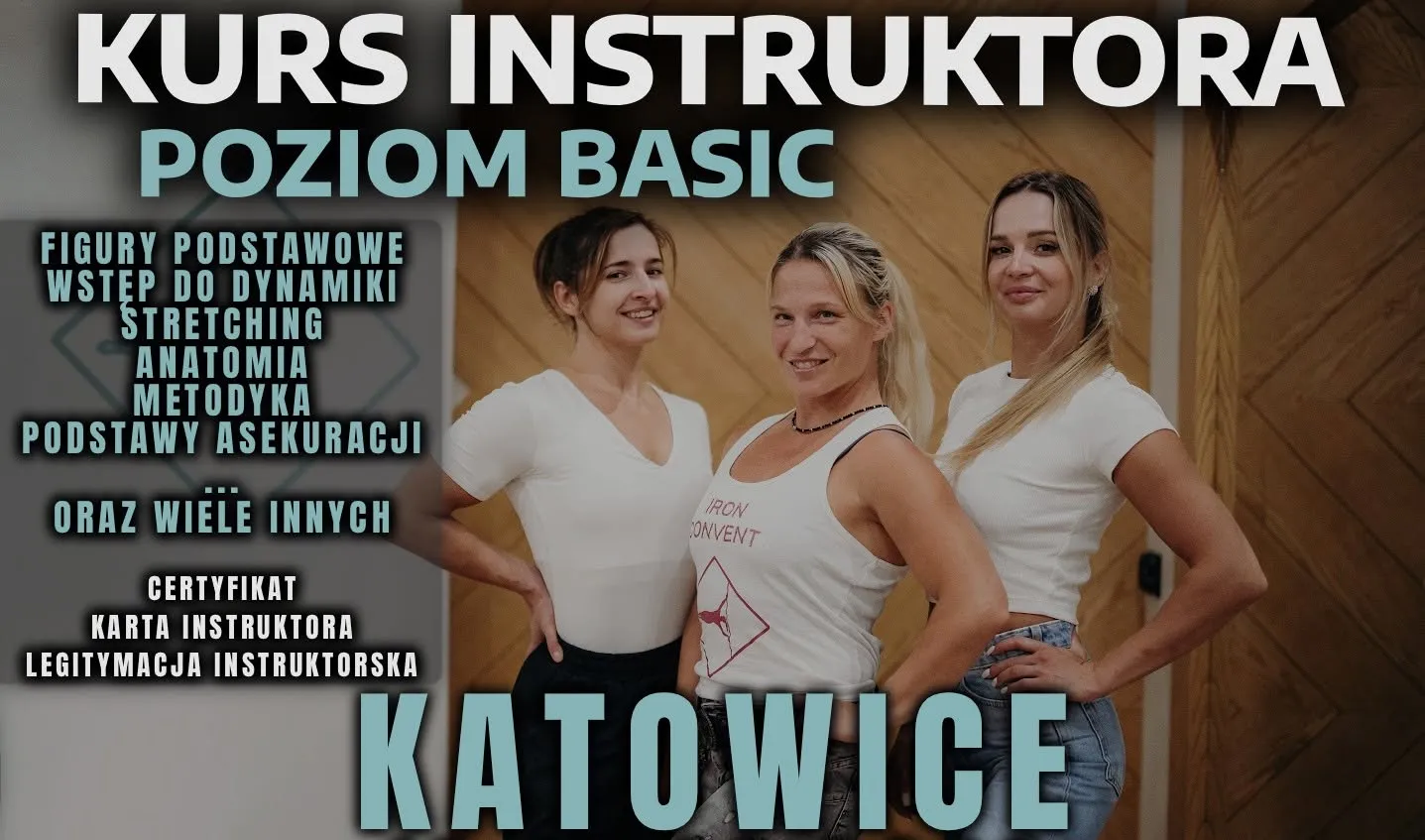 Plakat kursu instruktorskiego Iron Convent z kadrą szkoleniową w Katowicach